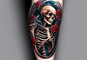 Arm sleeve skeleton, broken heart, pain suffering, loneliness, darkness, betrayal tattoo idea