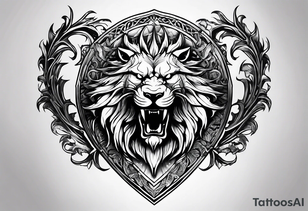 Valhalla sword shield dragon lion tattoo idea