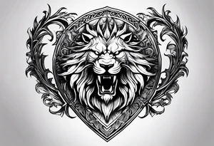 Valhalla sword shield dragon lion tattoo idea