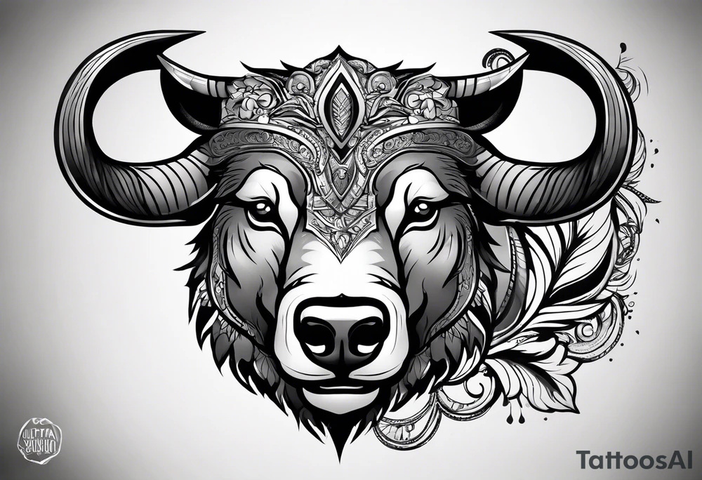 Make me a tattoo of half a bear's face and half a bull's tattoo idea
