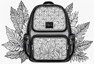 Backpack with the words 'PBOB on tour 2024' with a hidden weed leaf tattoo idea