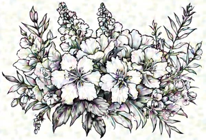 Small, simple sketched bouquet of larkspur, stemmed carnation tattoo idea