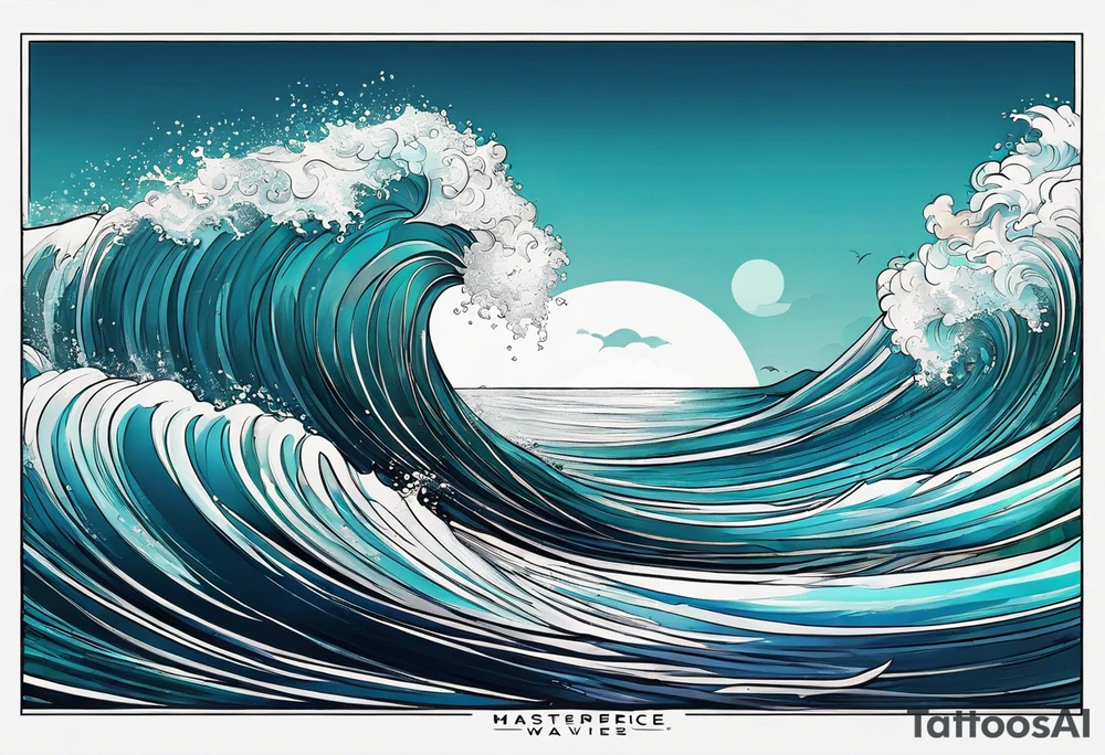 waves;  
"come what may" written underneath; outside forearm not an oval tattoo idea