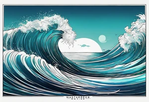 waves;  
"come what may" written underneath; outside forearm not an oval tattoo idea