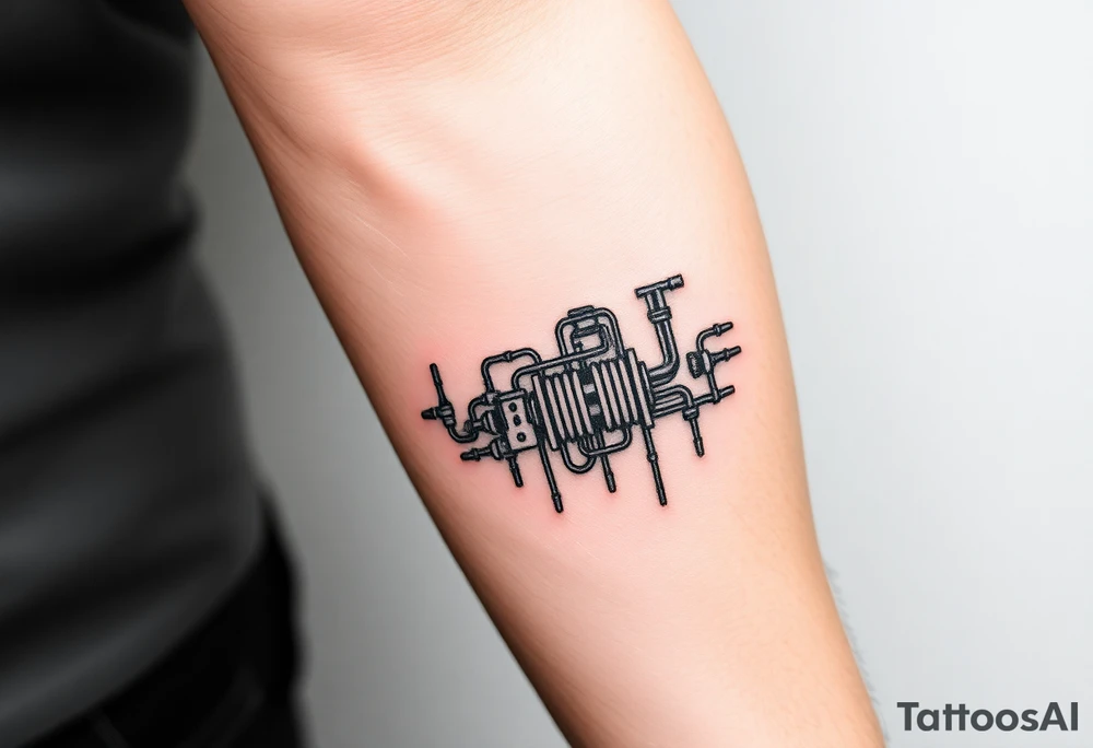 system of 100 thin curved plumbing pipes tattoo idea