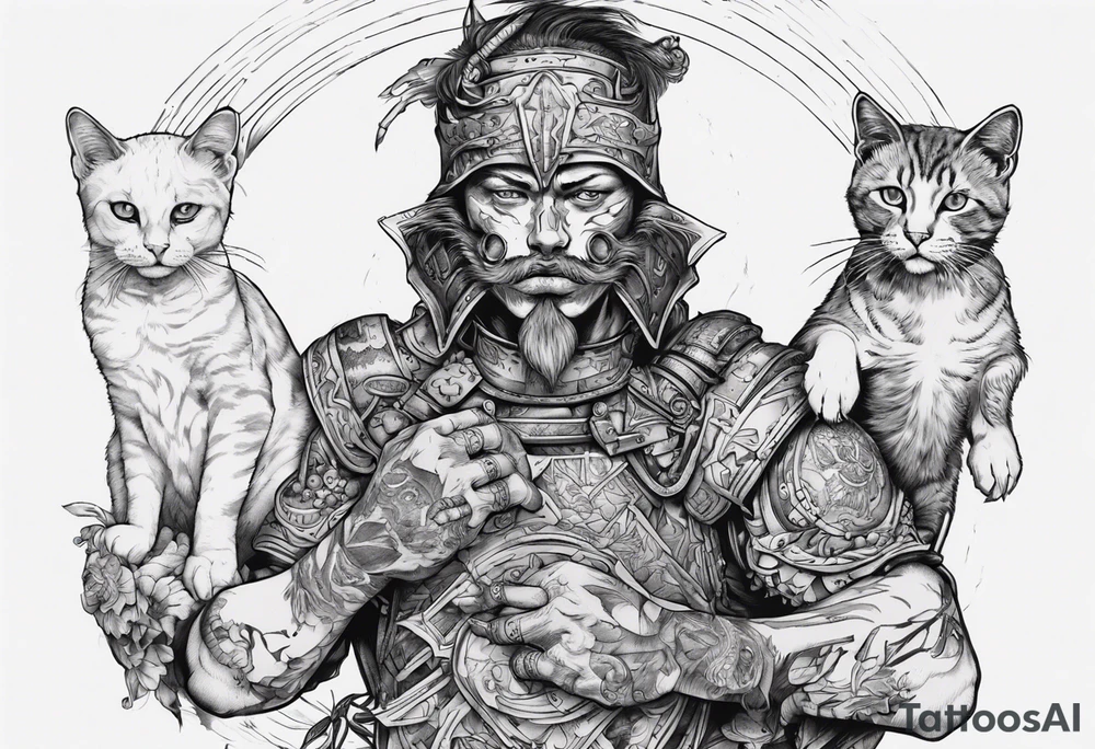 Warrior in the harder feeding a cat with the world on his shoulders tattoo idea