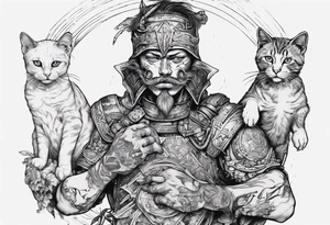Warrior in the harder feeding a cat with the world on his shoulders tattoo idea