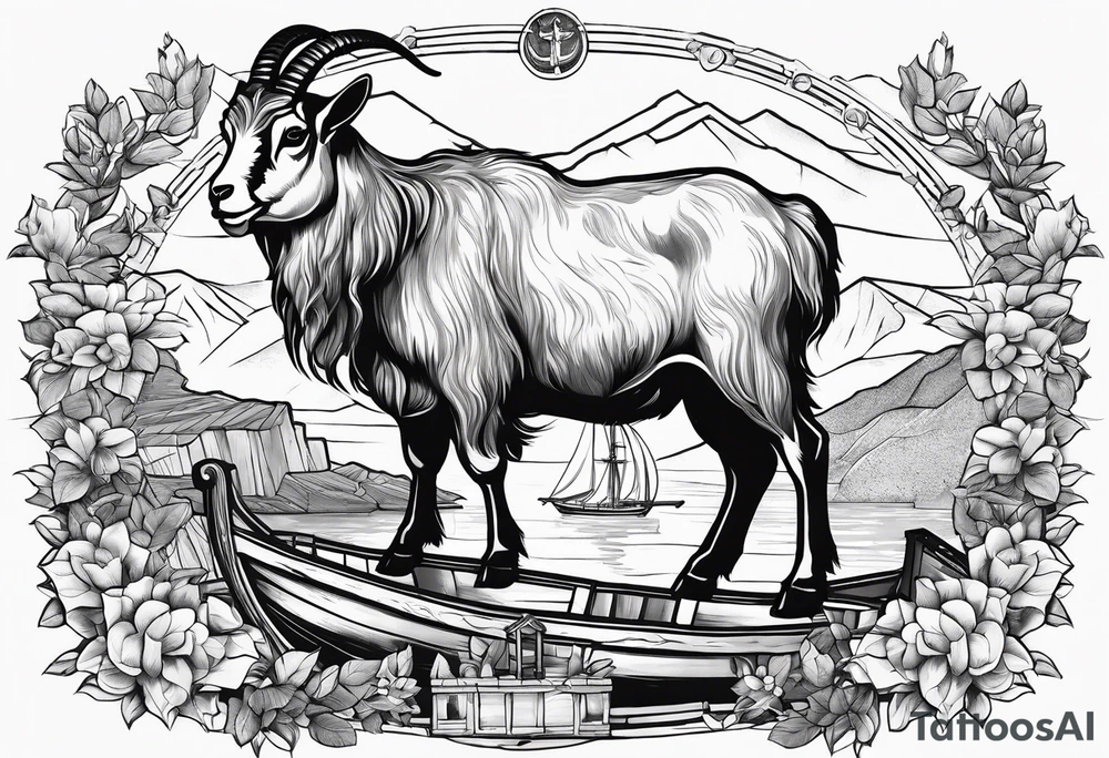 Abadger, a goat and a reindeer on an ark inside the outlines of Map of Mallorca tattoo idea