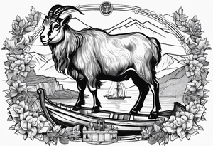 Abadger, a goat and a reindeer on an ark inside the outlines of Map of Mallorca tattoo idea