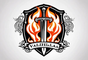 Valhalla on fire shield sword tattoo idea