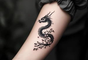 dragon japanese style sakura trees dark aesthetic tattoo idea