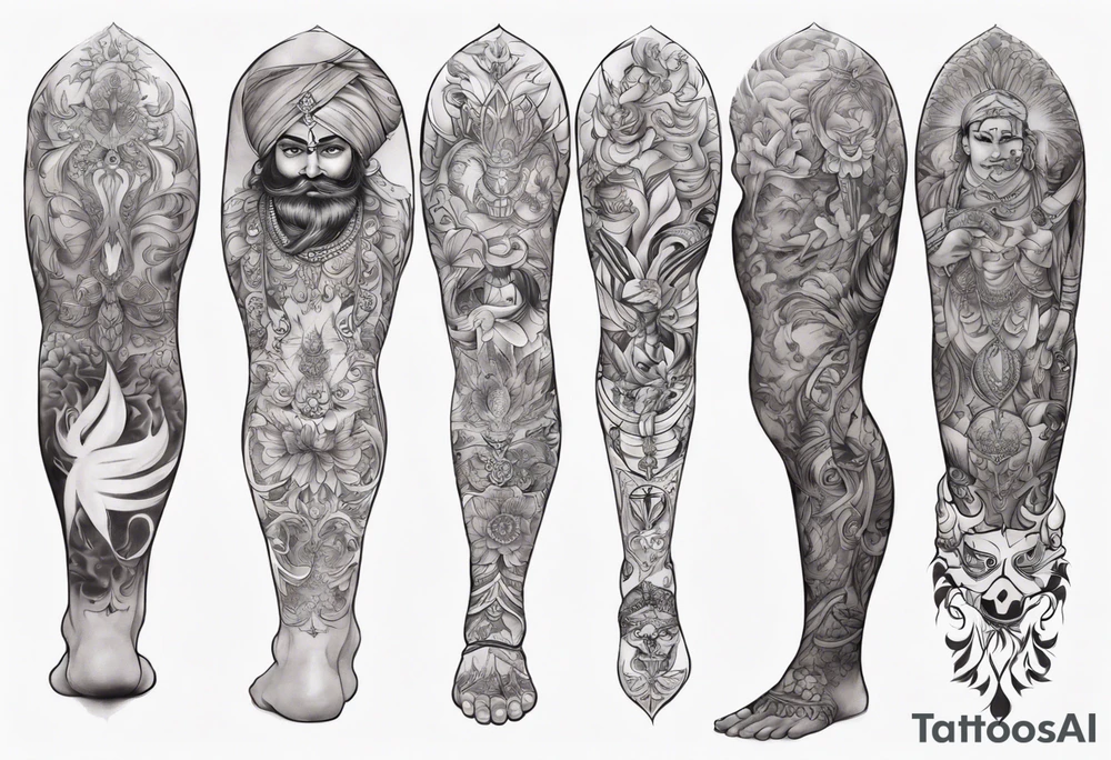 full Leg sleeve tattoo. im from punjab and sikh values tattoo idea