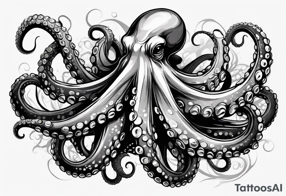 large and long octopus with multiple tentacles and suckers  that would be designed to drape around an arm tattoo idea