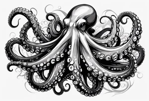 large and long octopus with multiple tentacles and suckers  that would be designed to drape around an arm tattoo idea