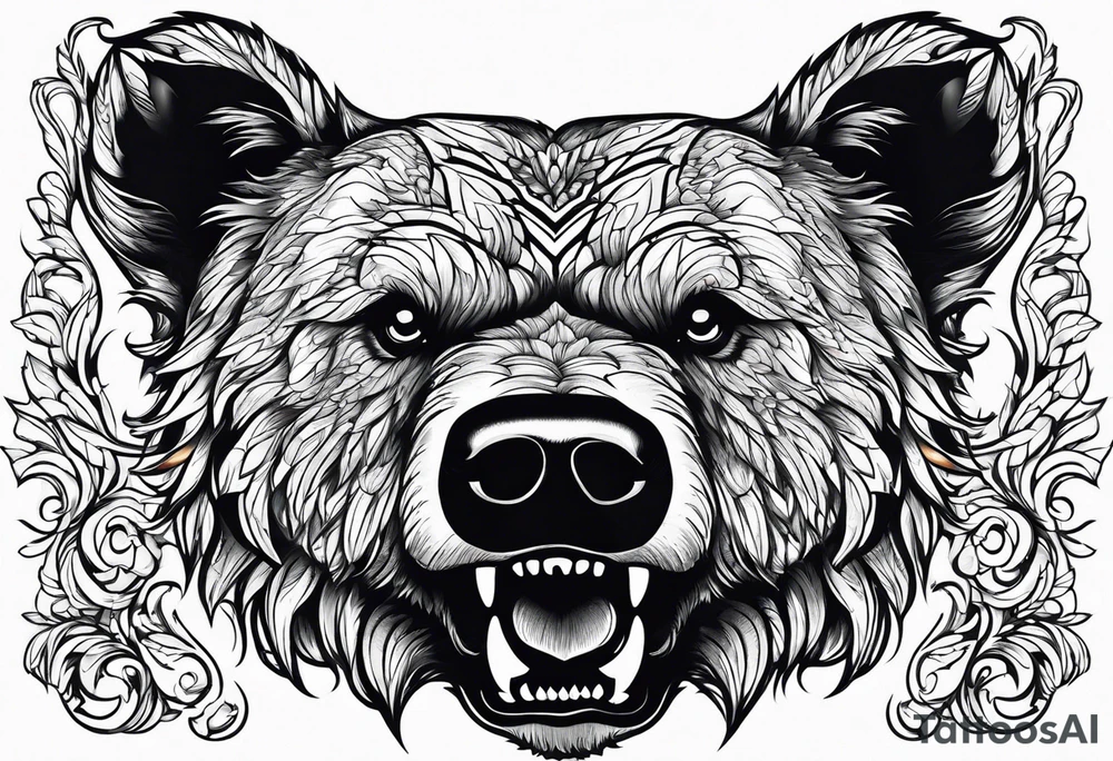 growling bear head with arms tattoo idea