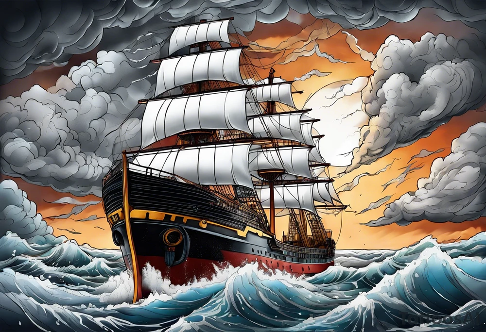 storm clouds surrounding a ship tattoo idea