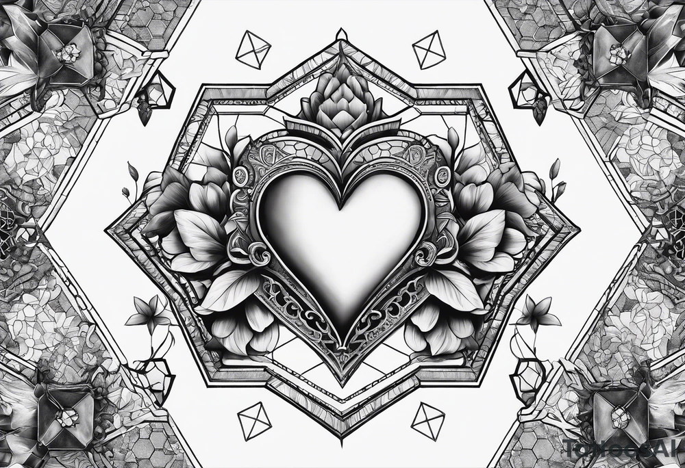 hexagon chest heart  surrounded by hexagons tattoo idea