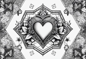 hexagon chest heart  surrounded by hexagons tattoo idea