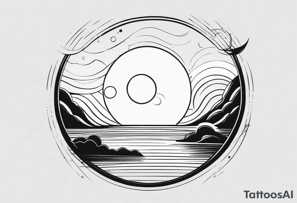 sol assimétrico com raios ondulados tattoo idea