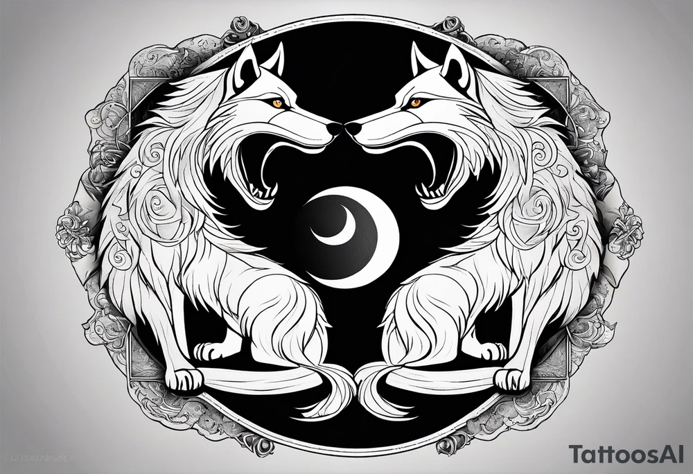 black wolf and white wolf in a ying yang style tattoo idea