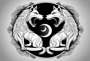 black wolf and white wolf in a ying yang style tattoo idea