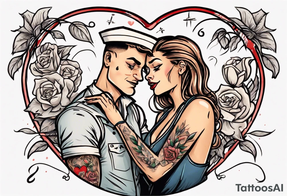 woman giving man a tattoo on heart tattoo idea