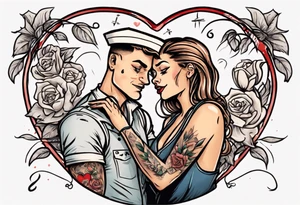 woman giving man a tattoo on heart tattoo idea