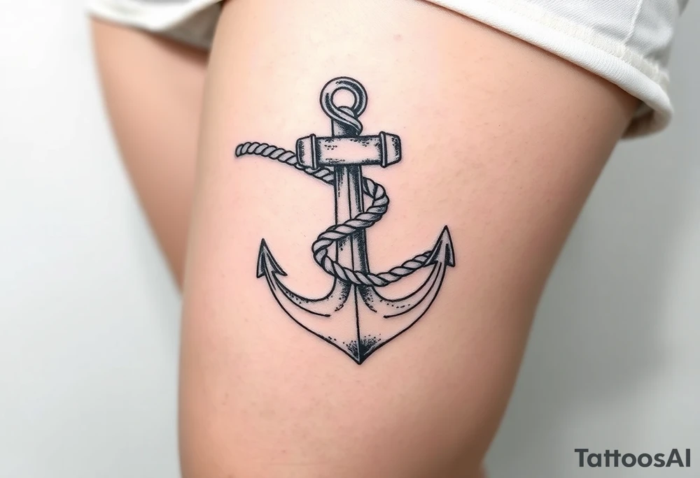 weathered anchor wrapped in nautical rope with sea waves tattoo idea