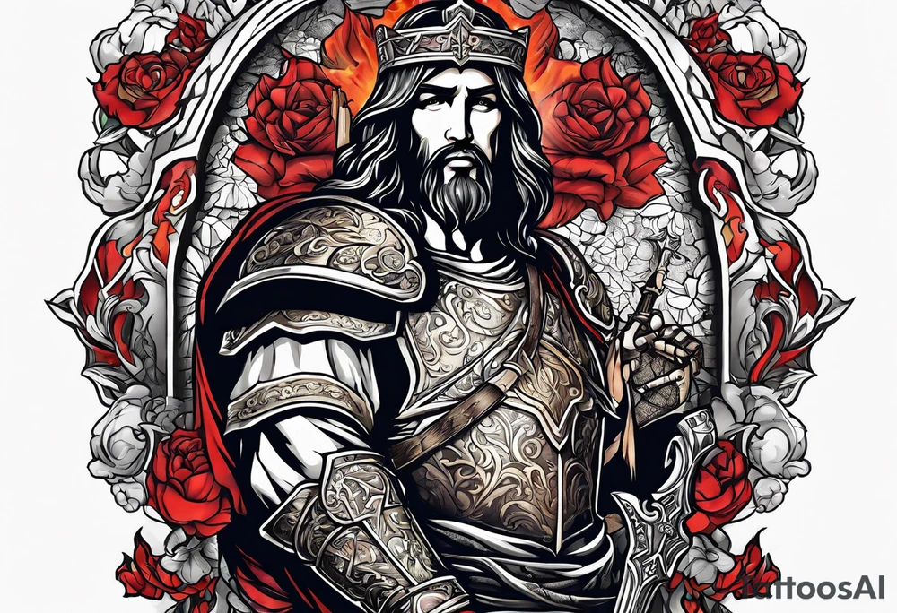 The armor of Jesus Christ fights off evil tattoo idea