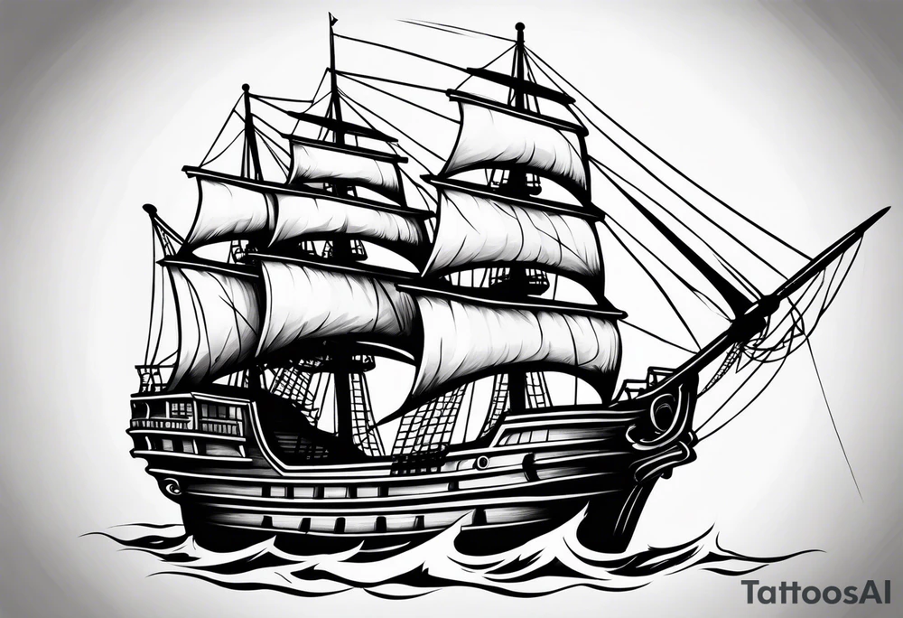 large wooden ship facing right tattoo idea