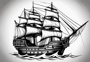 large wooden ship facing right tattoo idea
