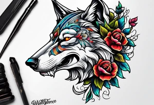 Neo traditional wolf skull tattoo idea