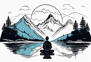 a meditating man by the mountain river tattoo idea