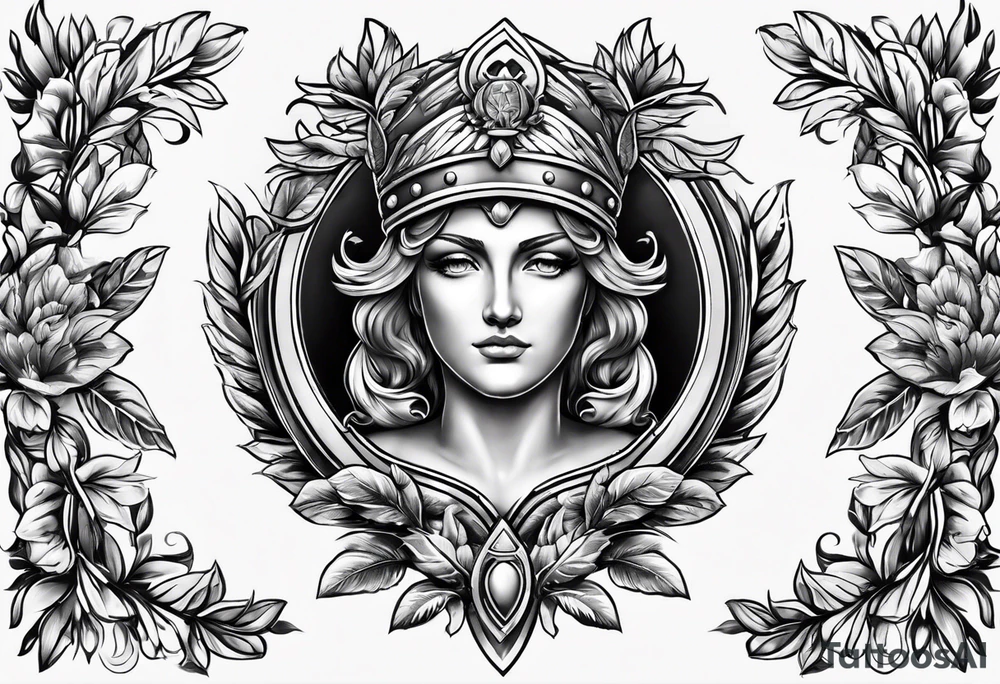 athena shield with a laurel wreath around tattoo idea