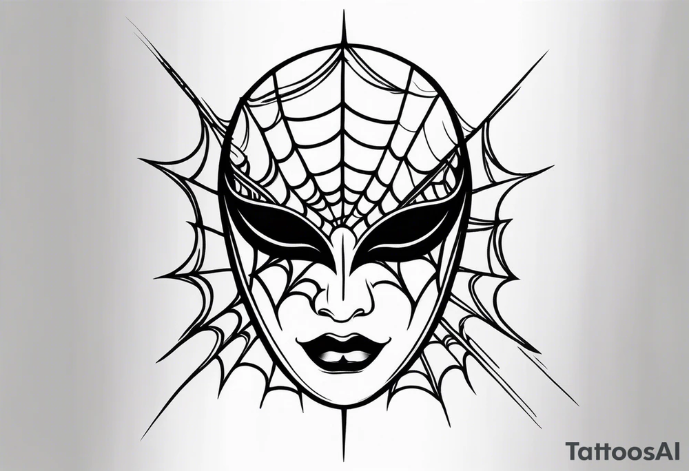Crying masquerade face with spider webs tattoo idea