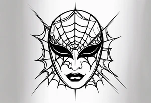 Crying masquerade face with spider webs tattoo idea