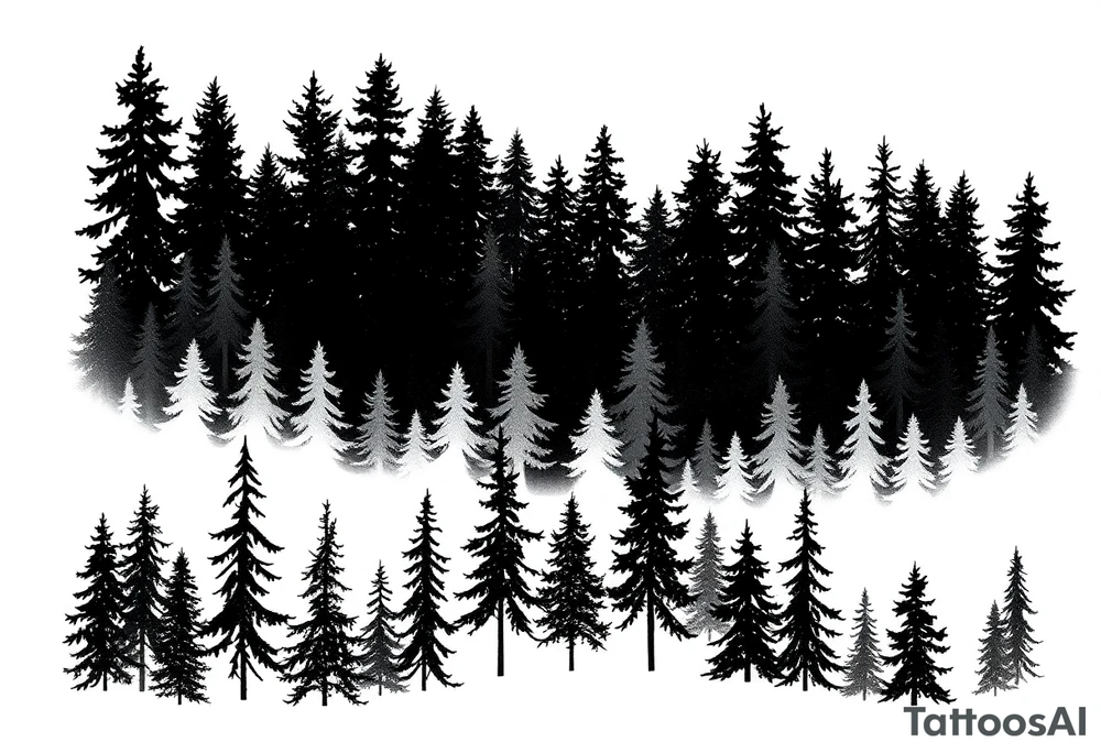 Coniferouse forest silhouette with black and gray trees tattoo idea
