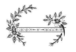 an broad band in shape of an arc filled with tiny floral elements combined with christmas elements and winter symbols like snow flakes, stars and similar tattoo idea