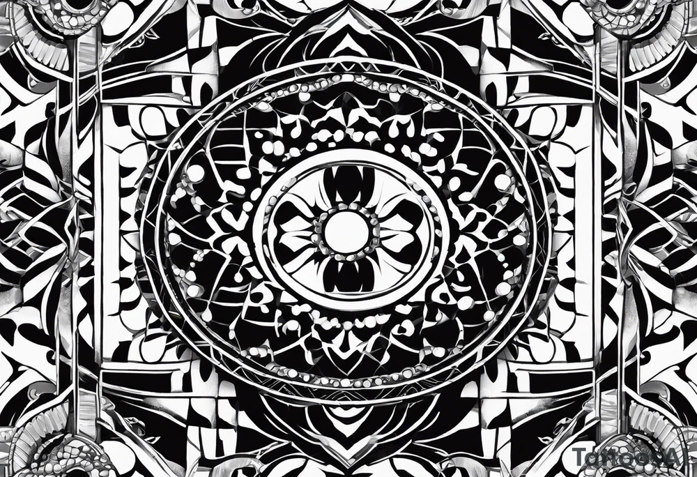 armband tattoo, masculine, narrow, horizontal with atoms chain pattern tattoo idea