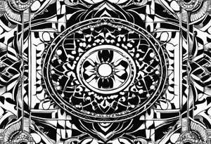 armband tattoo, masculine, narrow, horizontal with atoms chain pattern tattoo idea