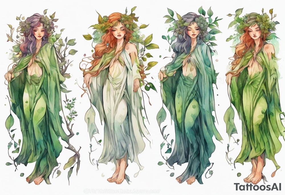 a beautiful dryad wearing a long robe tattoo idea