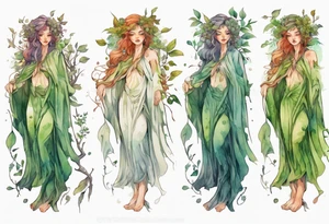 a beautiful dryad wearing a long robe tattoo idea