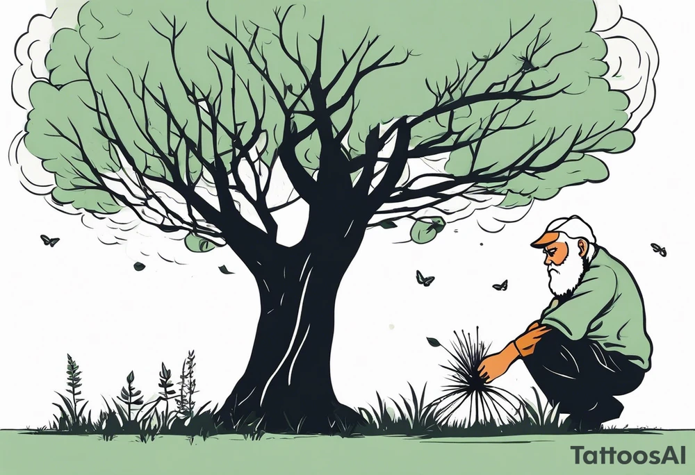 Old man planting a tree, than a young boy playing under a full grown tree. tattoo idea