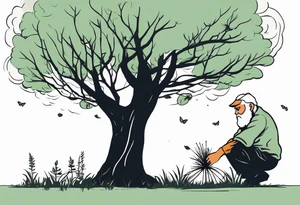Old man planting a tree, than a young boy playing under a full grown tree. tattoo idea