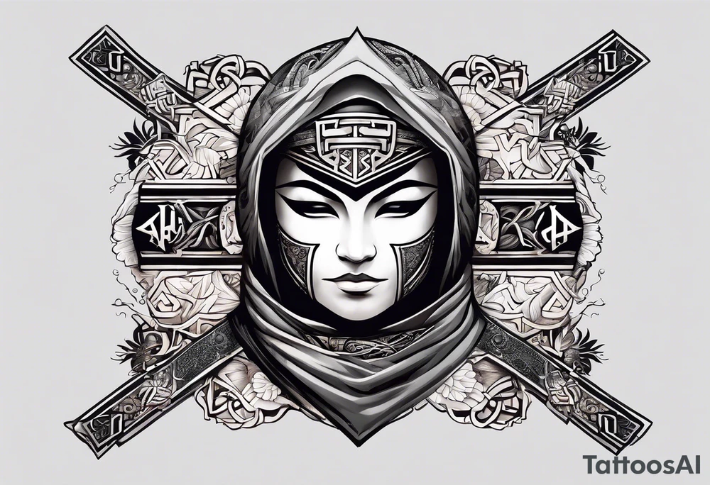 the letters A R in the middle of a ninja headband tattoo idea