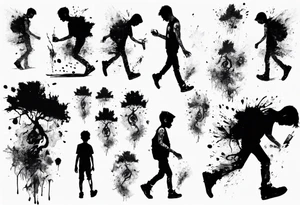 Paint splash drawing a lost boy walking alone tattoo idea