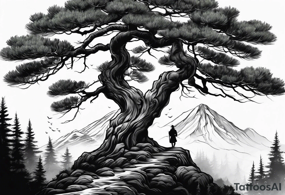 Full back tattoo ancient pine tree Forrest tattoo idea