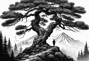 Full back tattoo ancient pine tree Forrest tattoo idea
