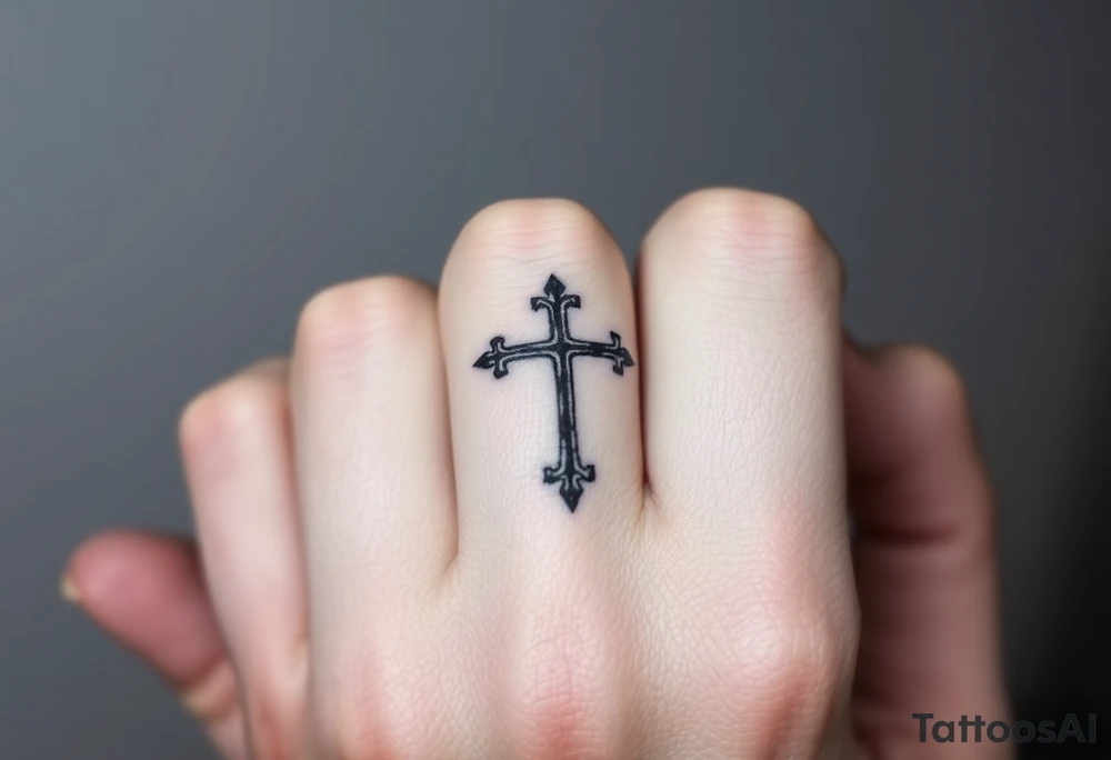 3 crosses side by side to form what looks like a ring on top of the 4th finger. elegant, simple.
Use simple t that are simple lines, like a micro tattoo. no complicated designs or lines tattoo idea
