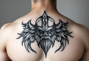 Russian bogatyr with helmet on the chest tattoo idea